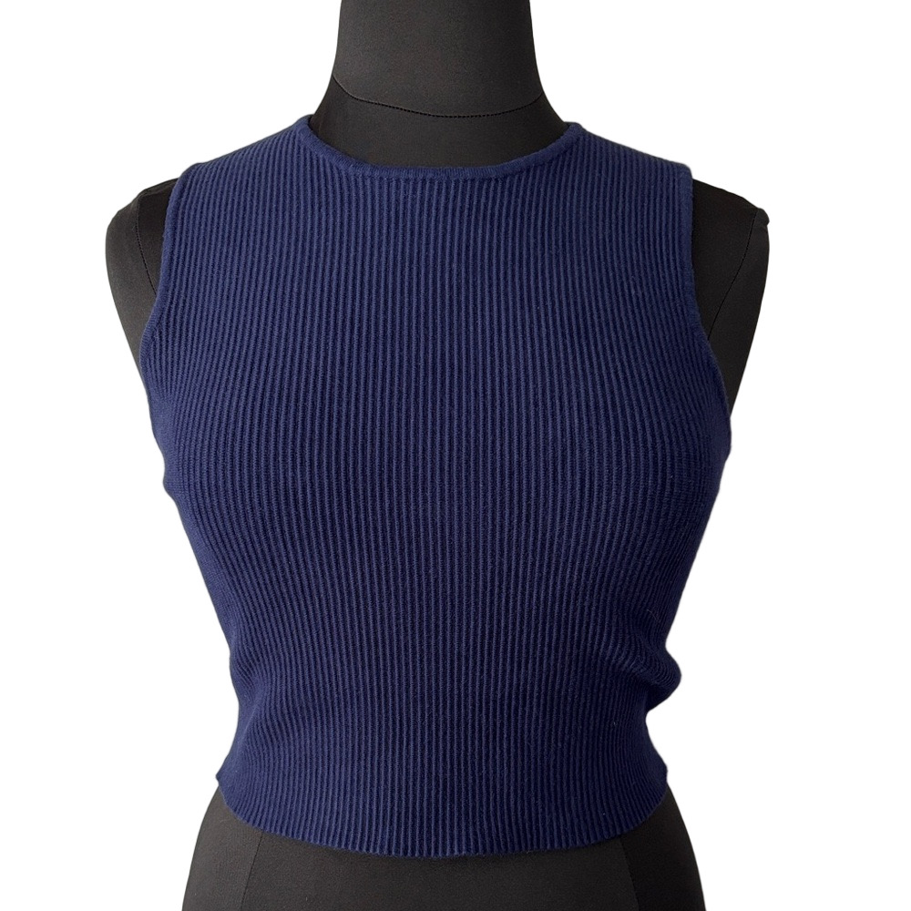 House of Harlow 1960 Classic Navy Ribbed Tank Blouse Minimal Chic Y2K - Picture 2 of 8